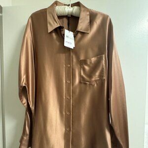 NWT Reiss Silk Satin Caramel Blouse 10